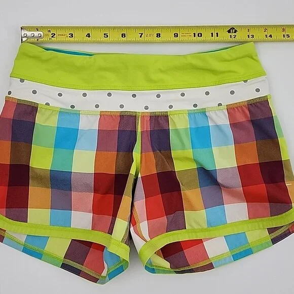 Lululemon Special Edition Seawheeze Multi Lime Blue Plaid Short 4.5" Inseam Sz 4 - Picture 9 of 12